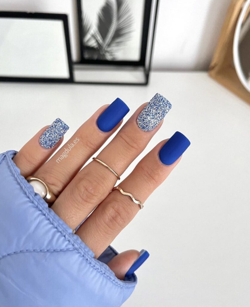 Blue glitter nails