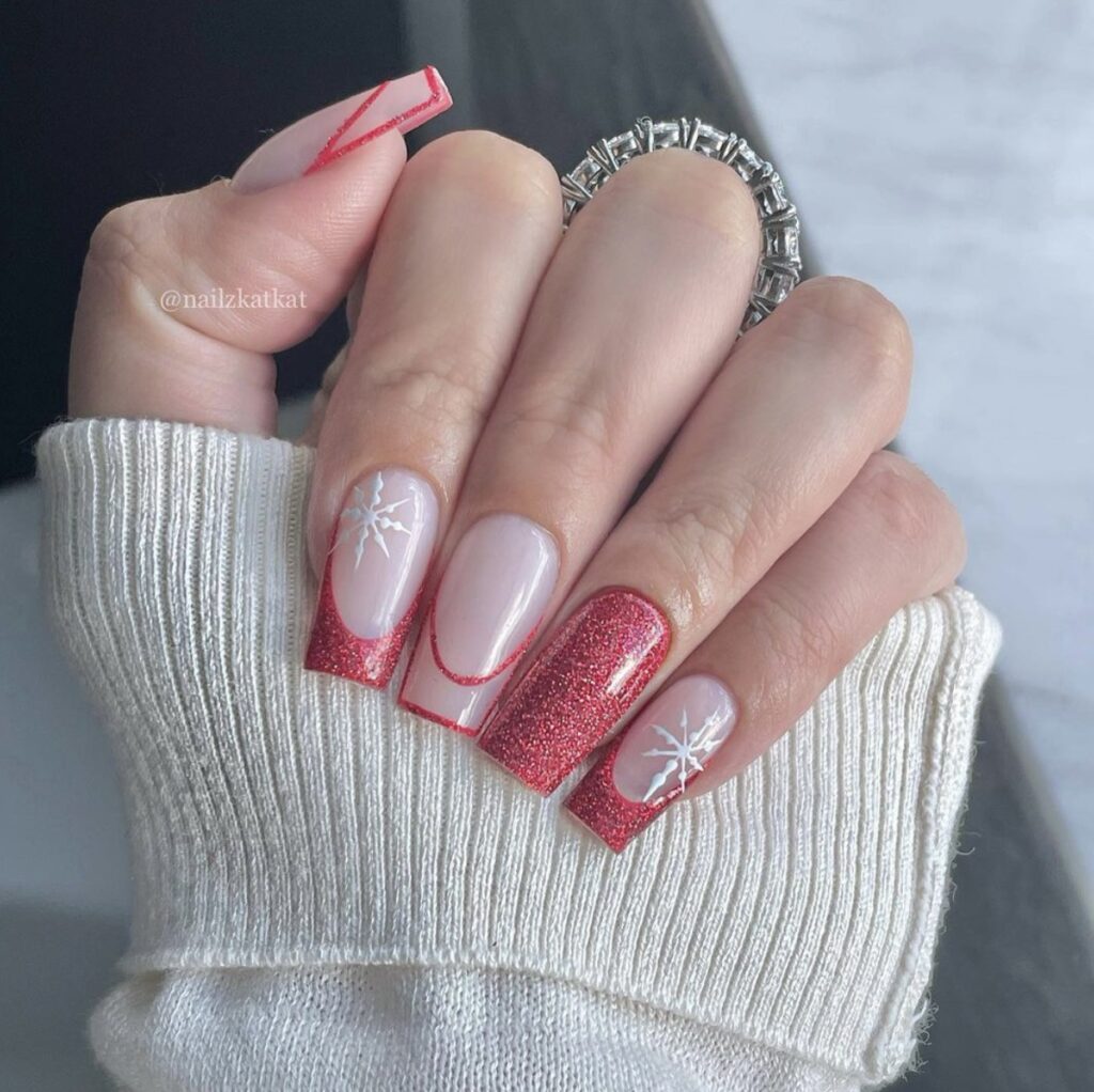 Red glitter Christmas nails