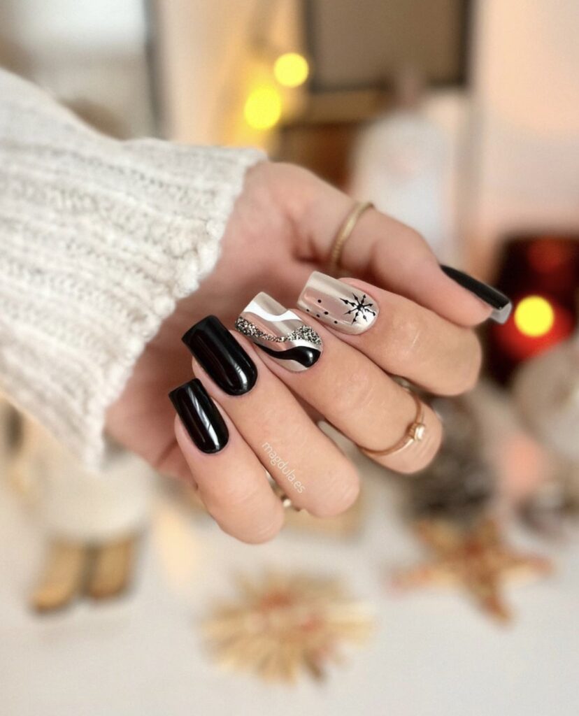 black and silver nails design