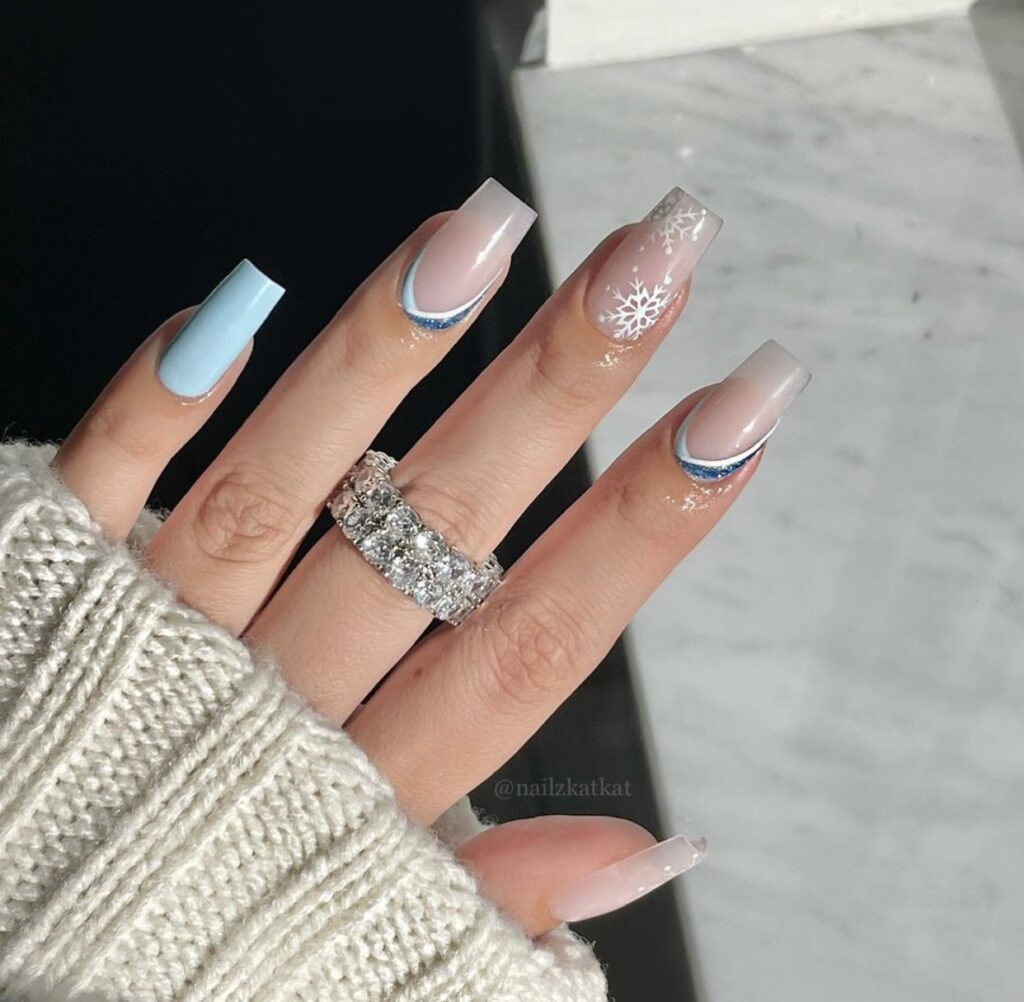 blue glitter Christmas nails