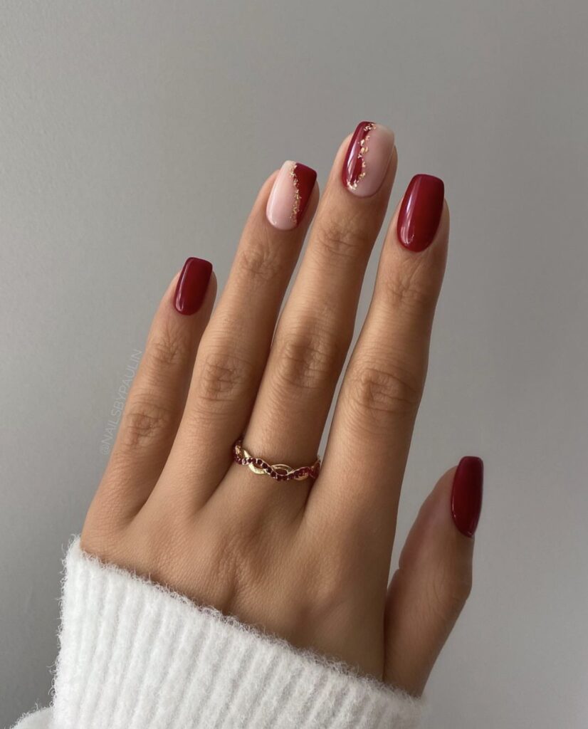 burgundy and gold nail designs