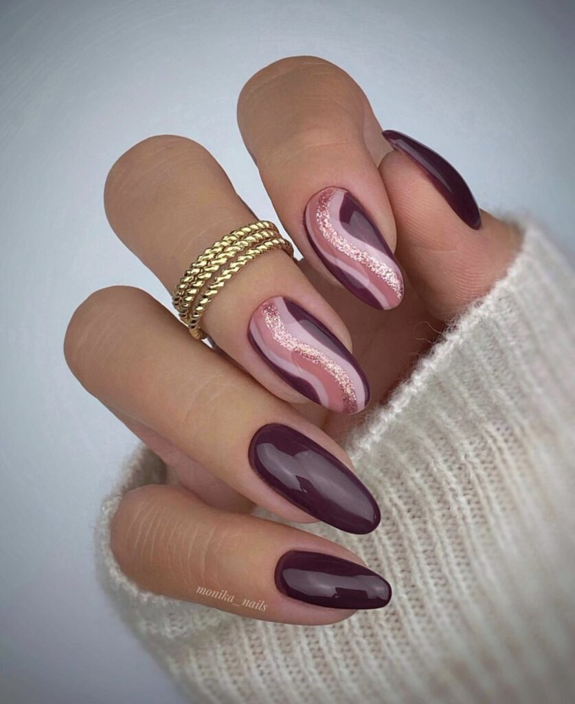 burgundy nail with design