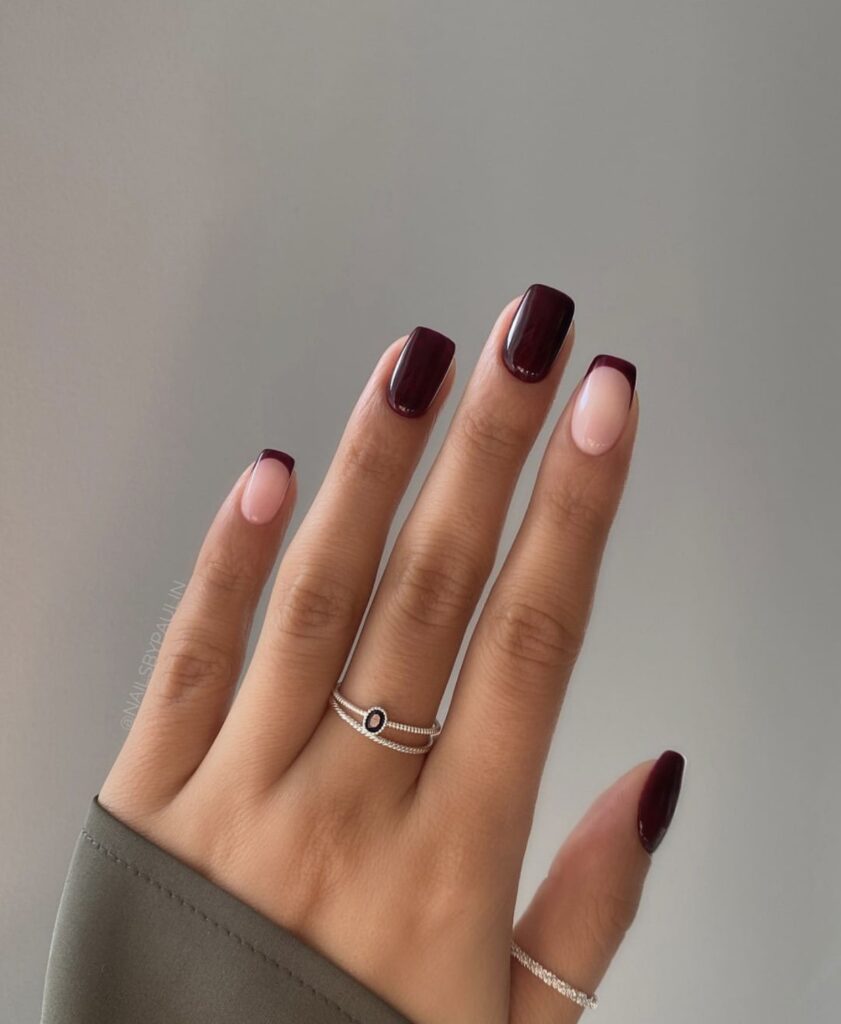 burgundy nails acrylic short