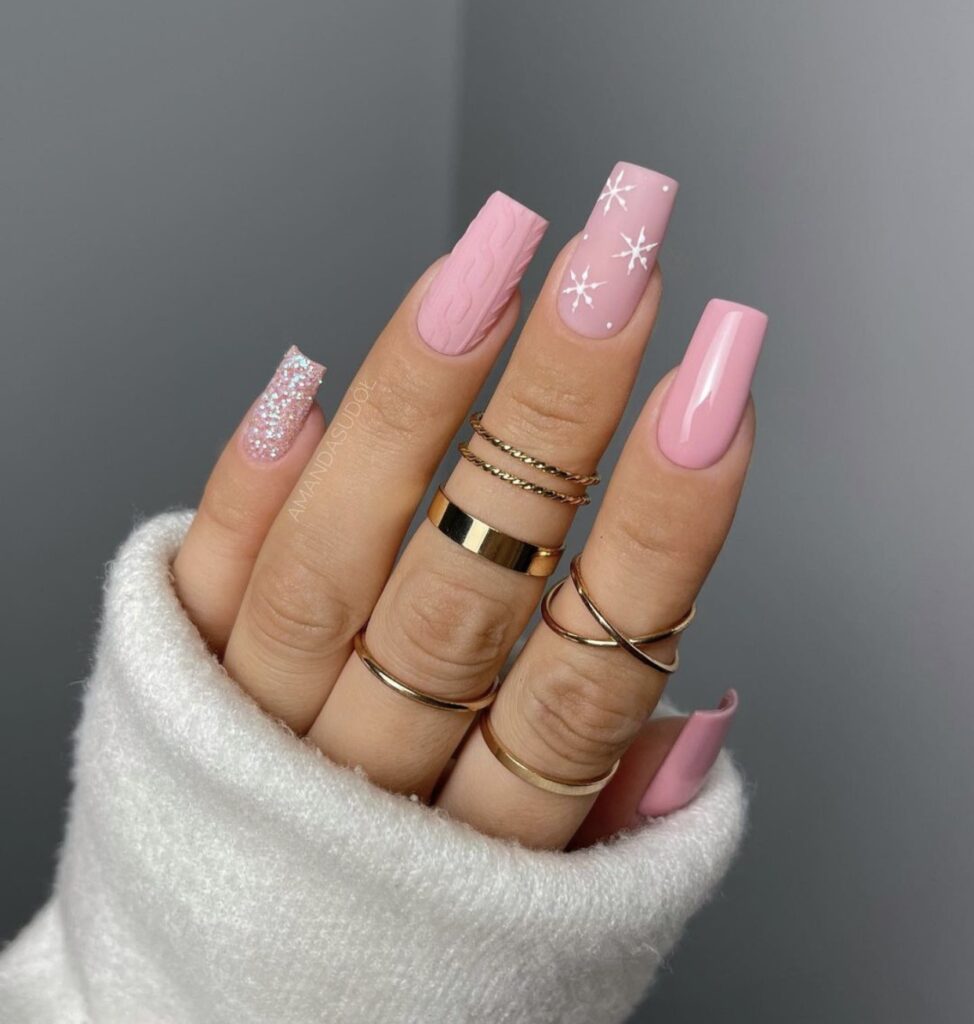 winter nails pink