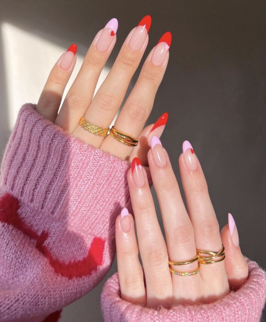 valentines day nails pink and red