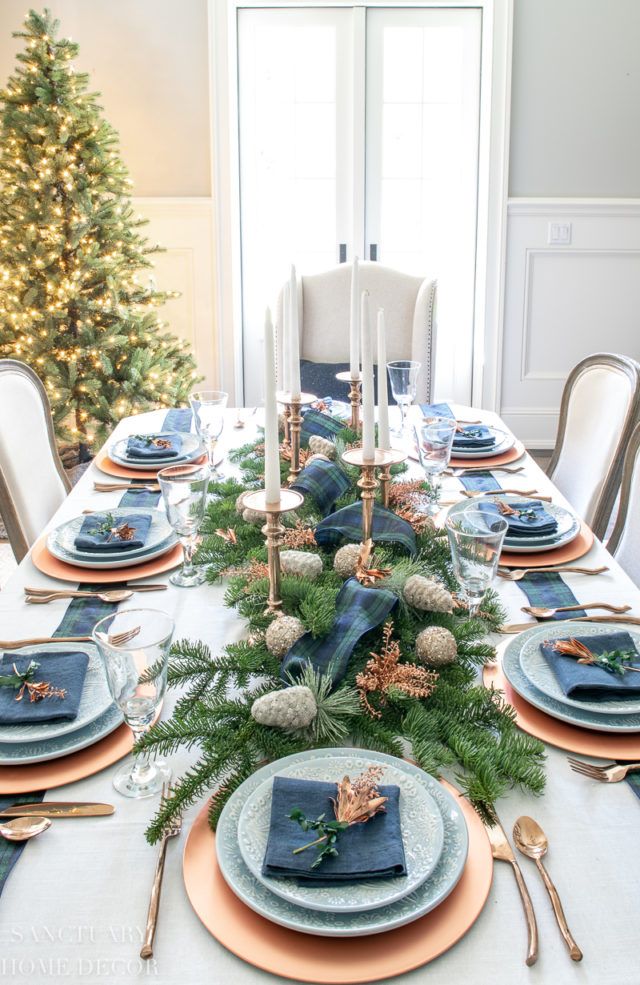christmas table setting blue