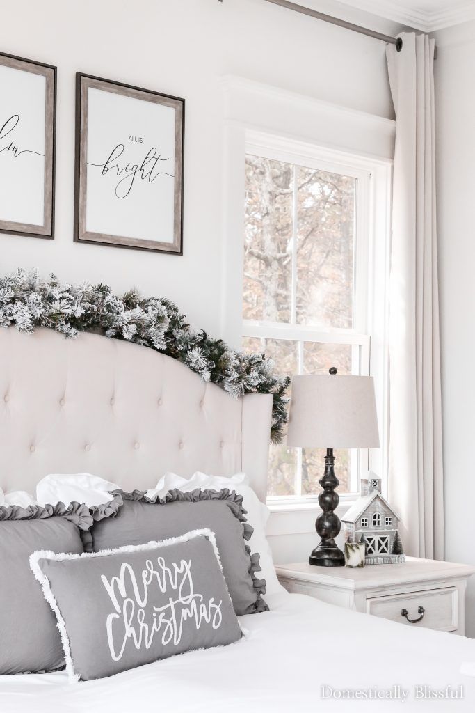 neutral bedroom Christmas decor