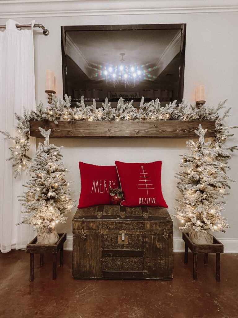 wreath and garland mantel decor for Christmas