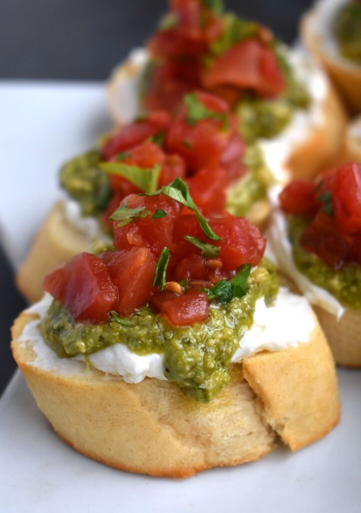 Tomato Pesto Cream Cheese Crostini