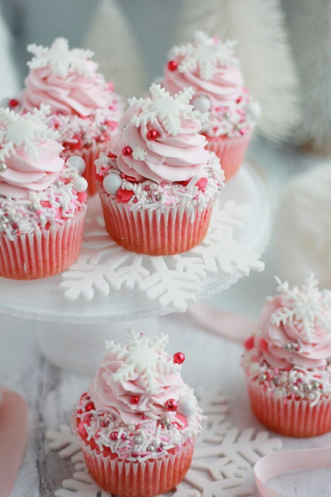 Whimsical Pink Winter Wonderland Cupcakes