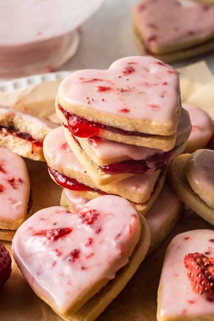 Heart-Shaped Strawberry Shortbread Cookies