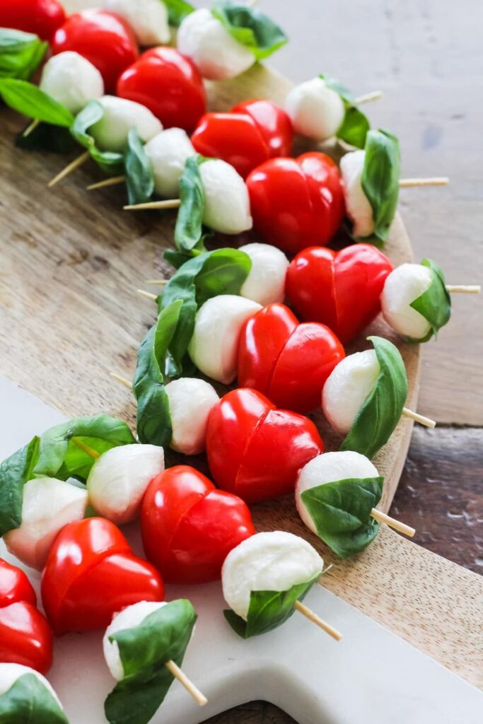 Heart shaped Galentine's caprese skewers