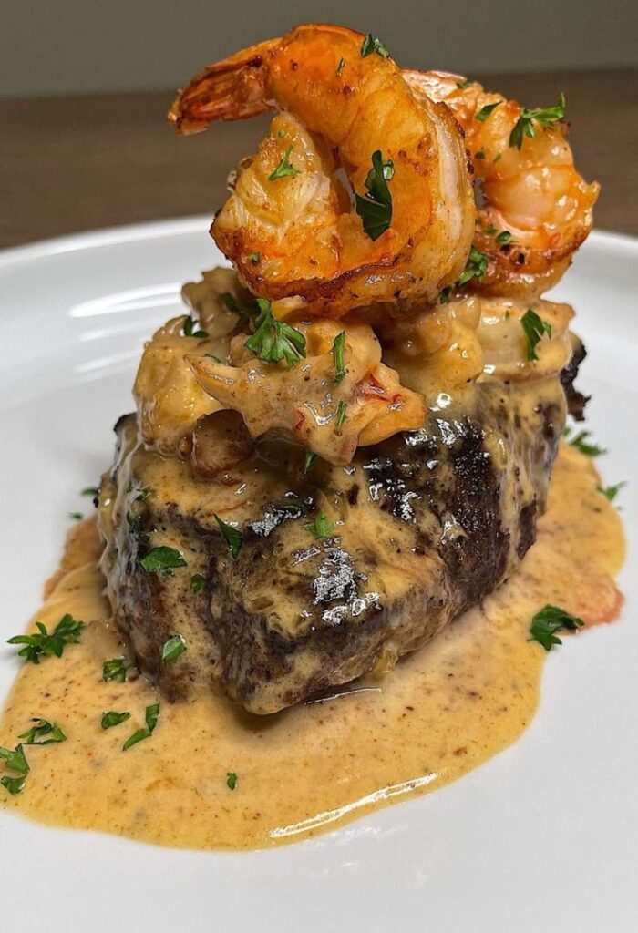 Steak with Shrimp and Lobster Sauce