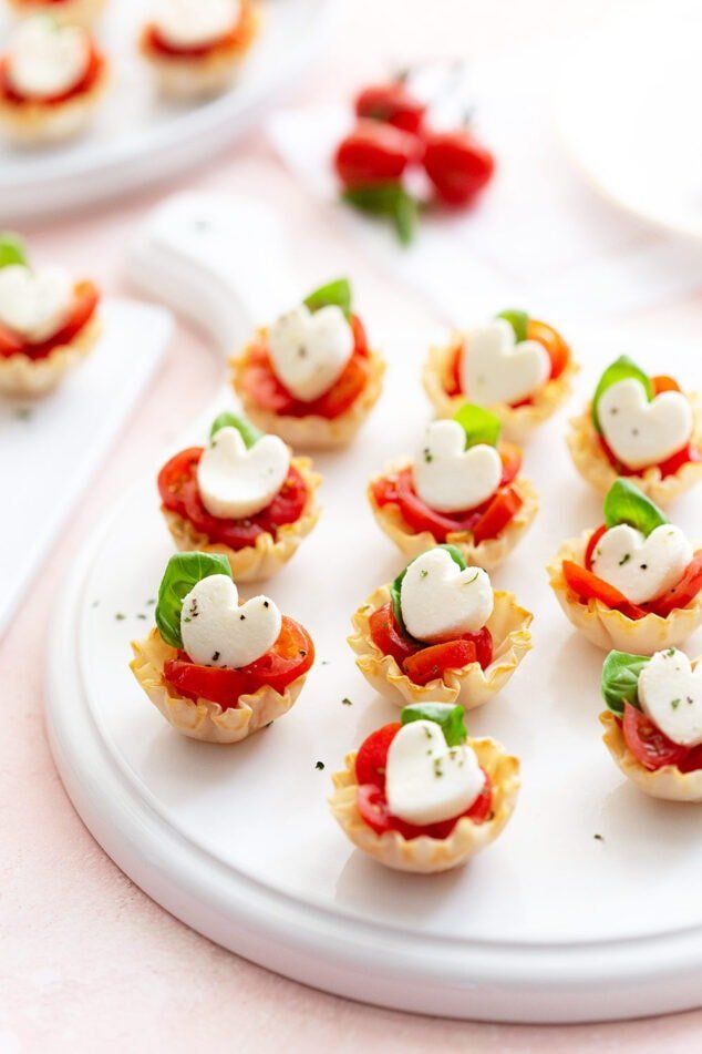 Valentine's Day Appetizer Caprese Phyllo Cups