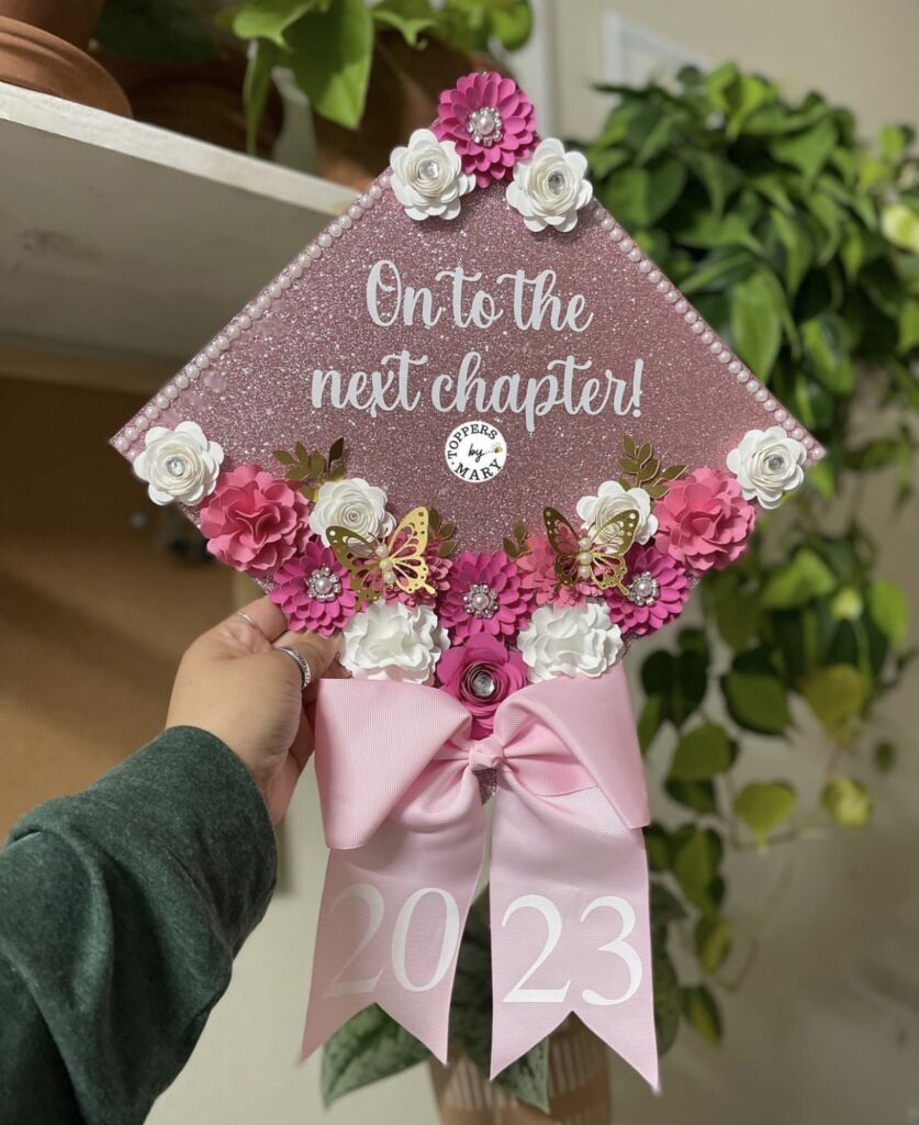 Rose gold graduation cap