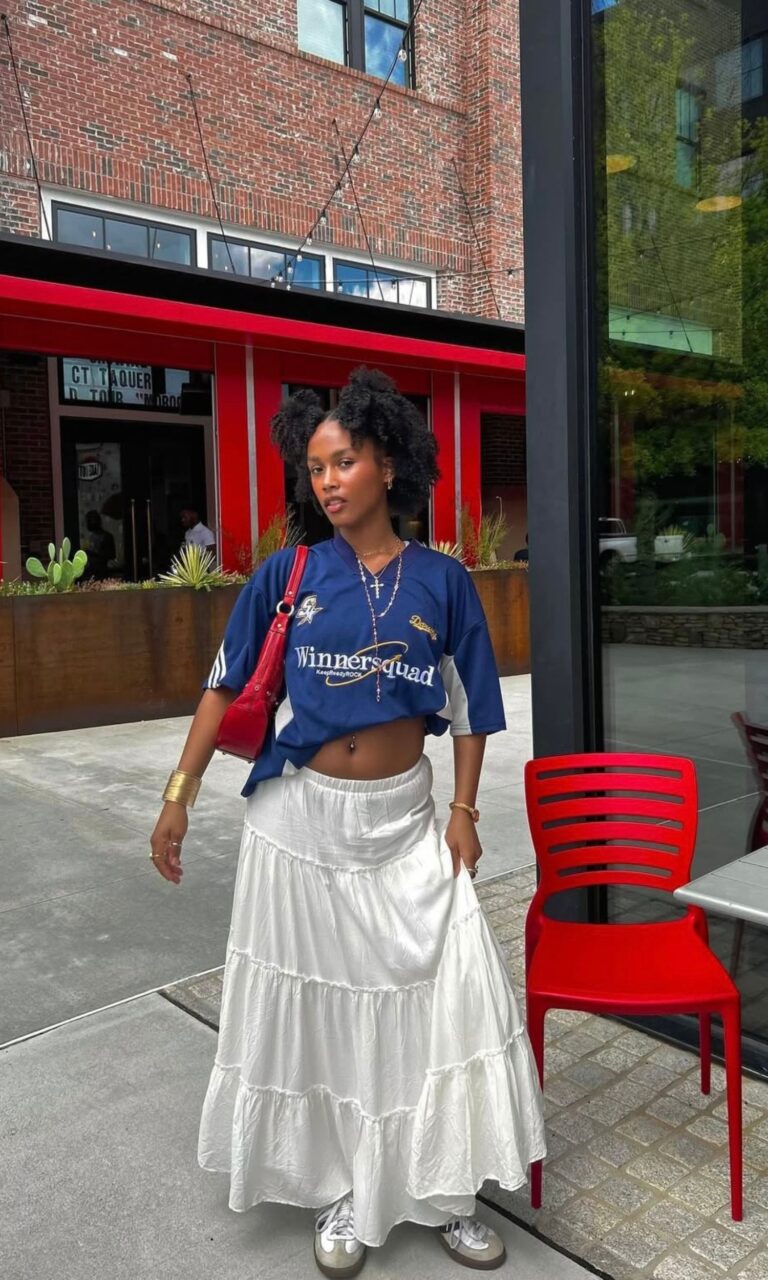 what to wear with a long white skirt