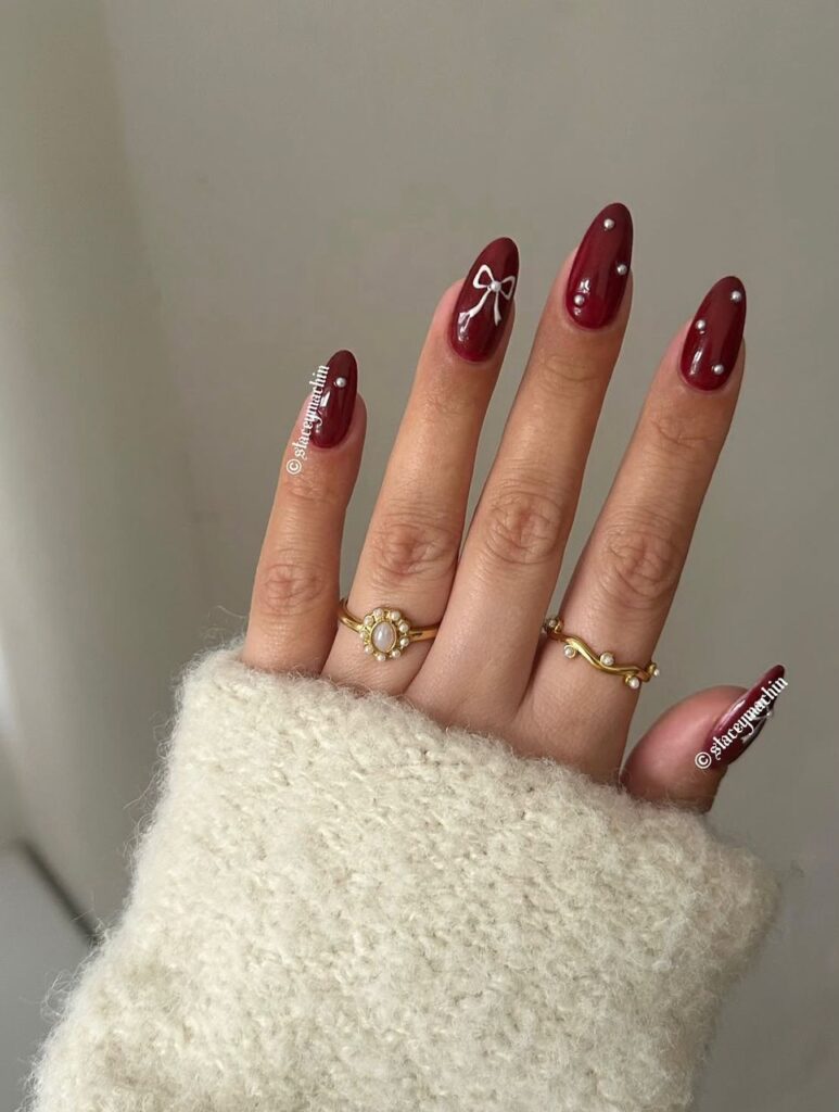 deep red christmas nails