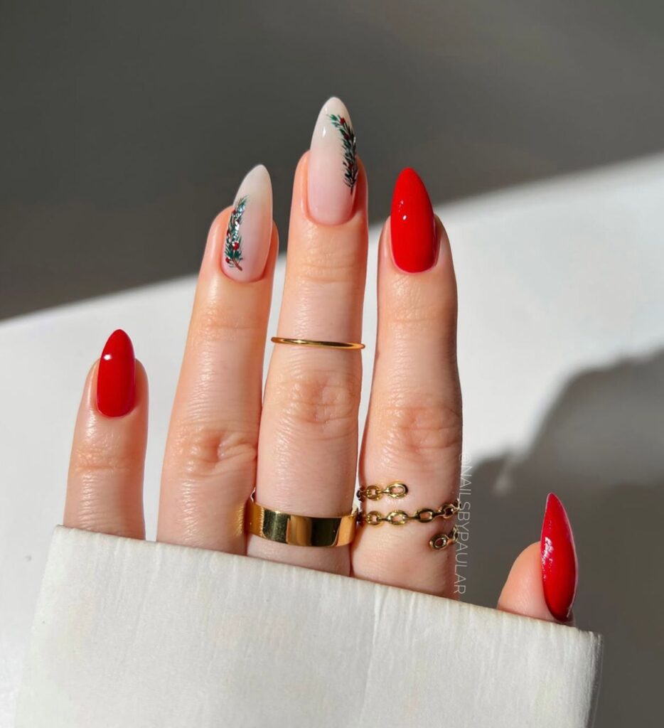 green and red christmas nails