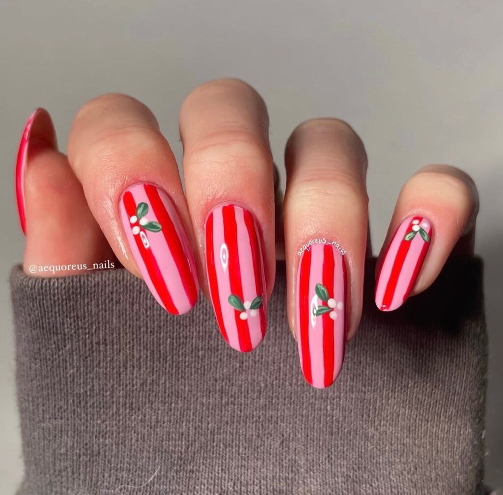 pink and red christmas nails