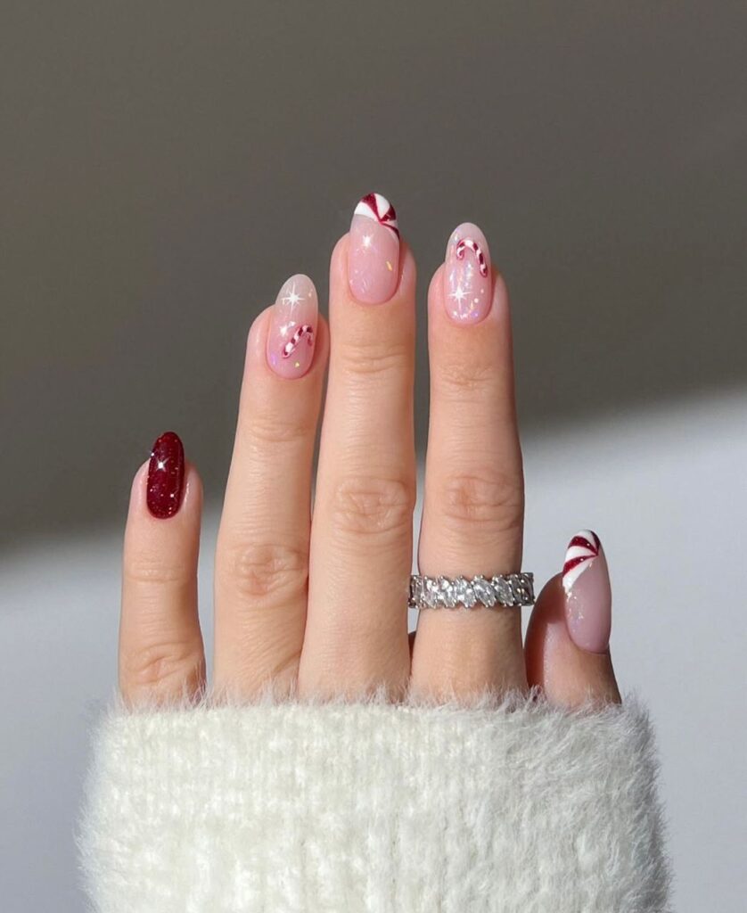 red and white christmas nails