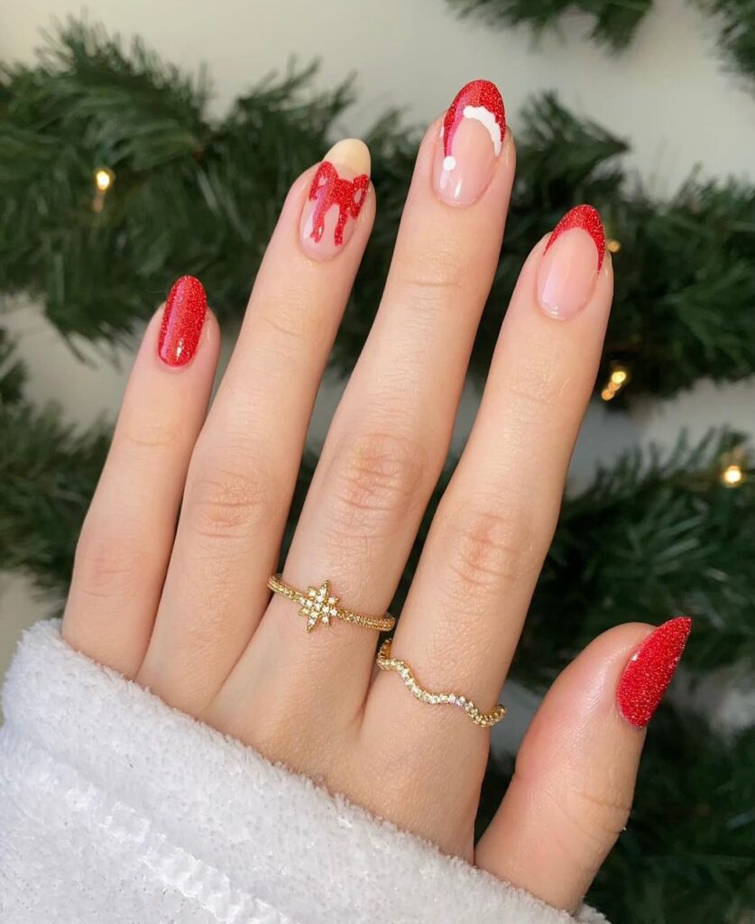 red christmas nails with glitter