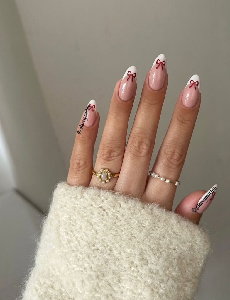 white and red French tip christmas nails