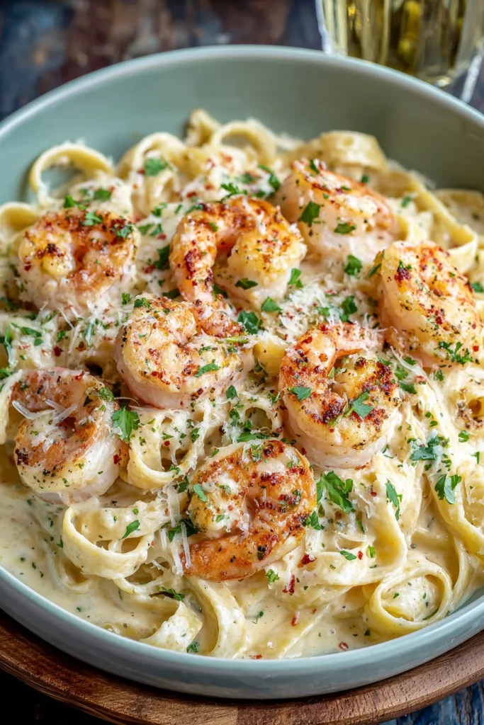 easy dinner recipe - shrimp alfredo pasta